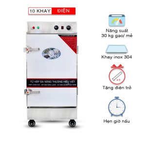 Tủ nấu cơm công nghiệp 10 khay dùng điện + hẹn giờ