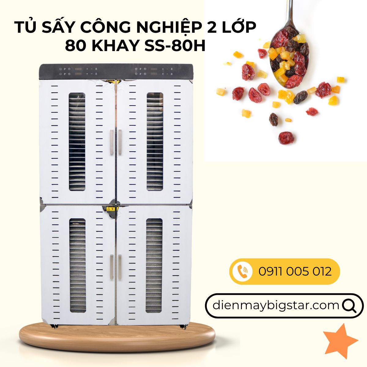 Tủ sấy công nghiệp 2 lớp 80 khay SS-80H