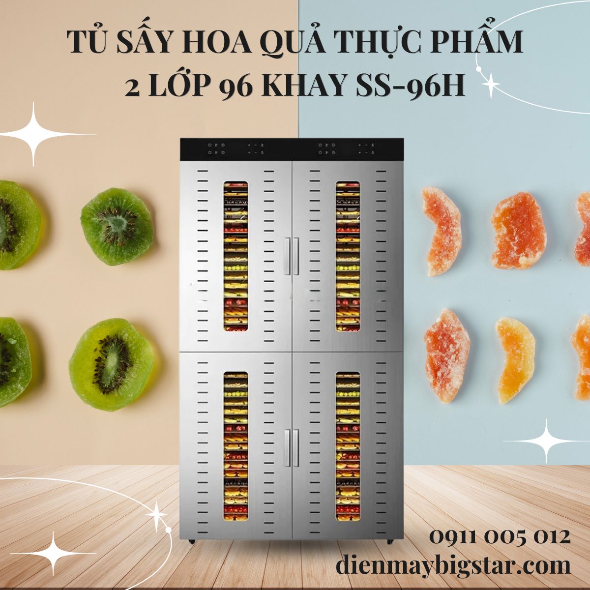 Tủ sấy hoa quả thực phẩm 2 lớp 96 khay SS-96H