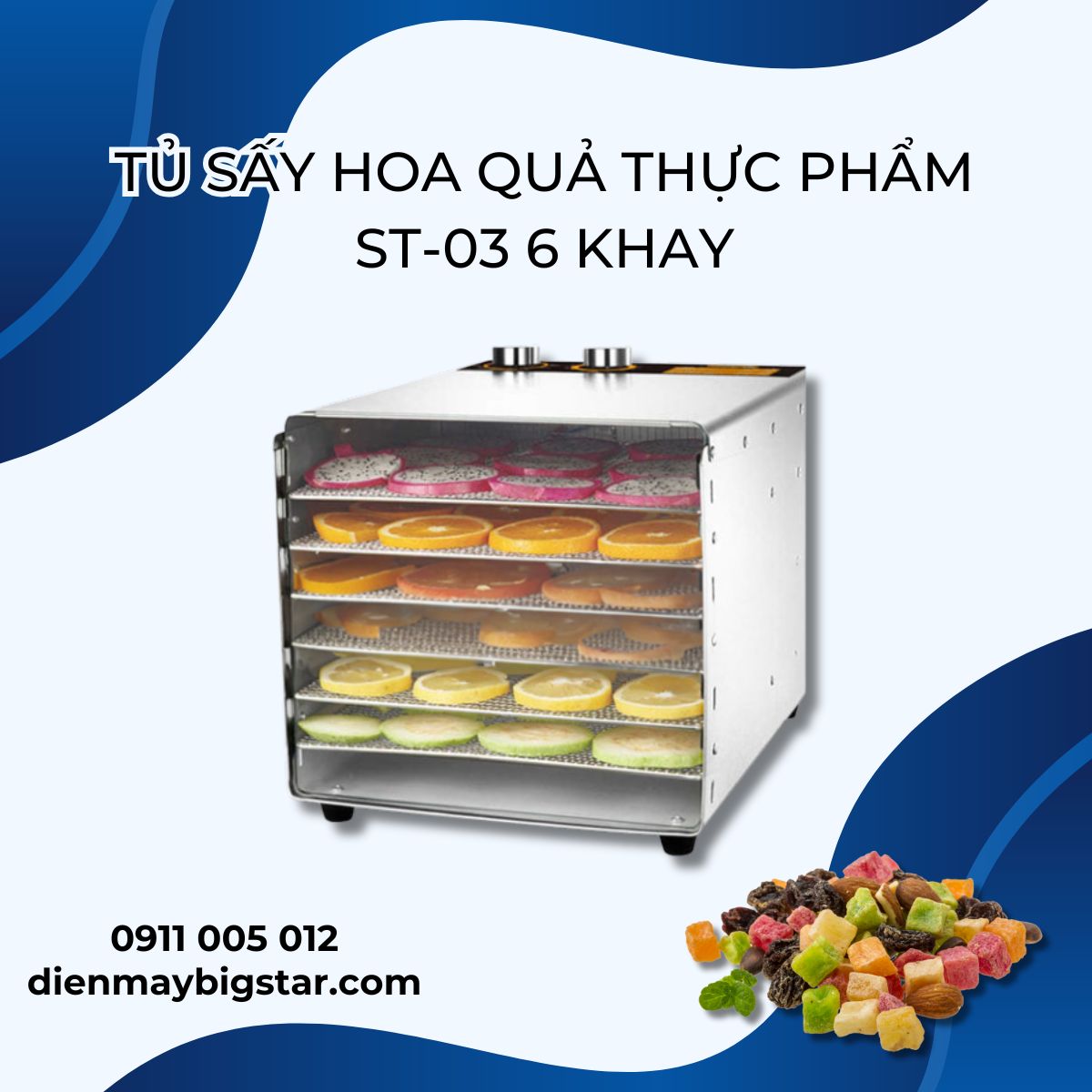 Tủ sấy hoa quả thực phẩm ST-03 6 khay