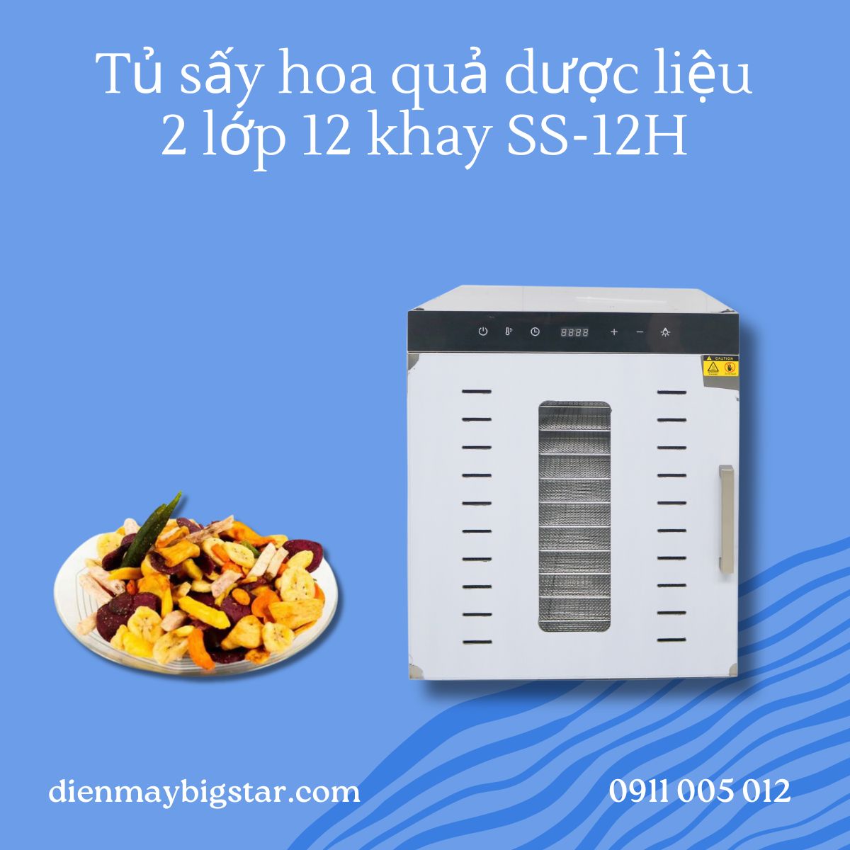 Tủ sấy hoa quả dược liệu 2 lớp 12 khay SS-12H