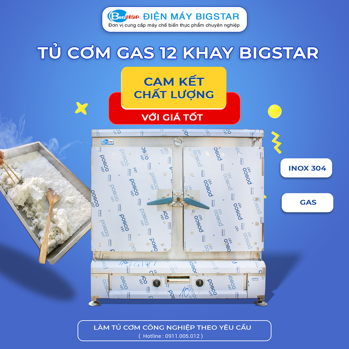 Tủ nấu cơm 12 khay gas BigStar