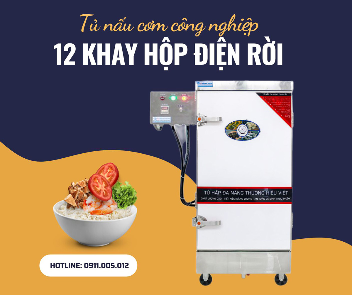 Tủ nấu cơm công nghiệp 12 khay hộp điện rời