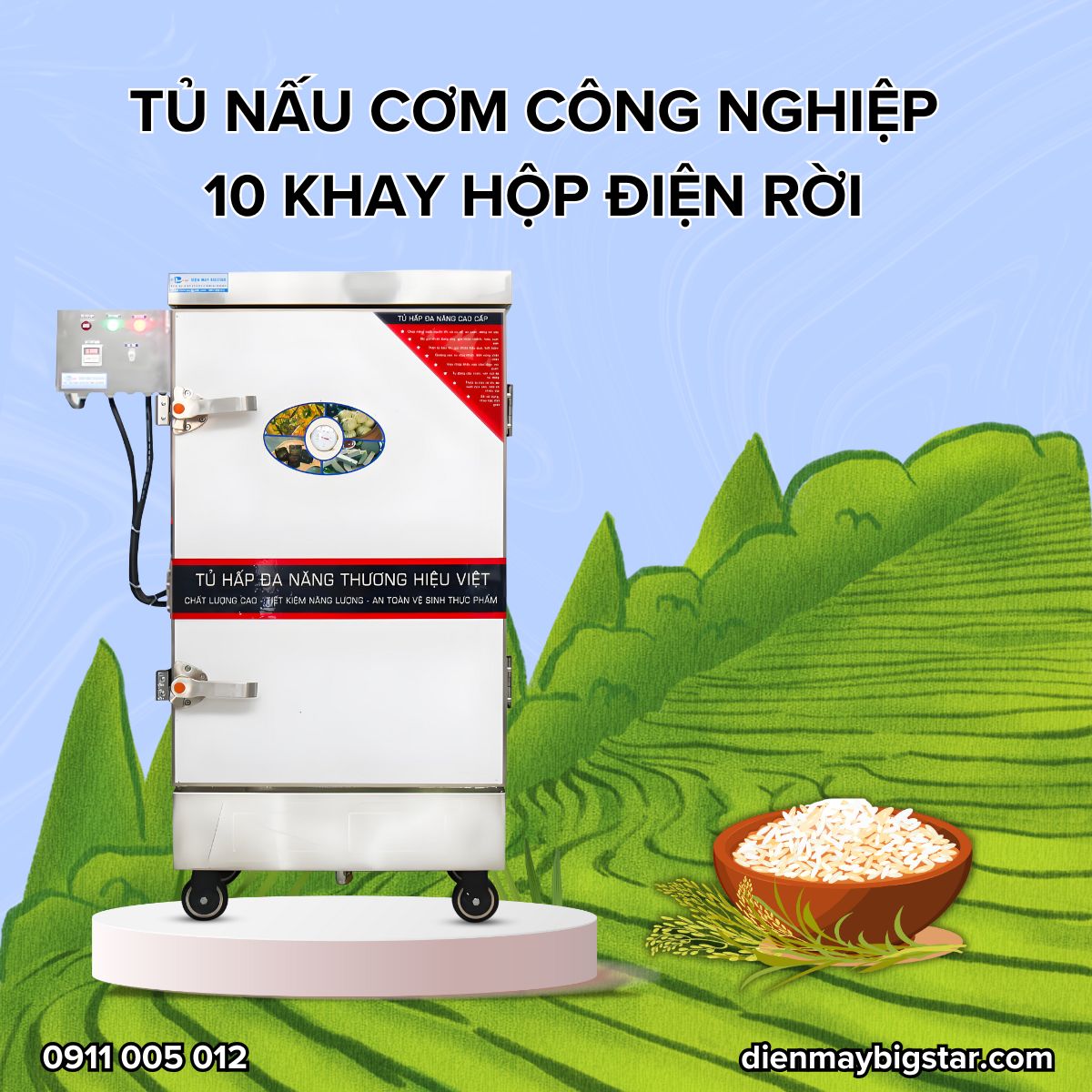 Tủ nấu cơm công nghiệp 10 khay hộp điện rời